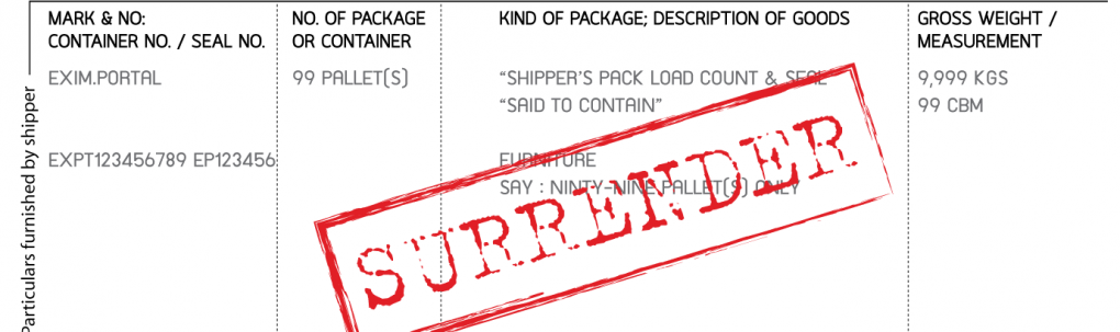 original surrender telex release express Bill of lading