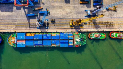 aerial photography of cargo ship