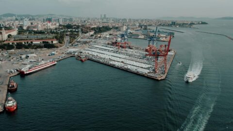 aerial view of istanbul seaport and container terminal