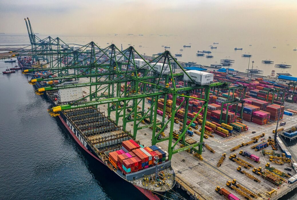 harbor and container ship moored in