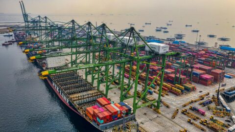 harbor and container ship moored in
